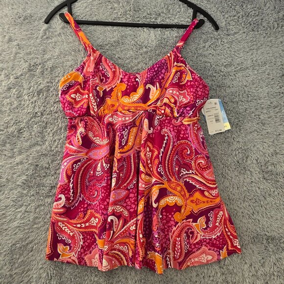 Swim Solutions Printed Paisley Patch Underwire Tankini Top NWT - Picture 2 of 8